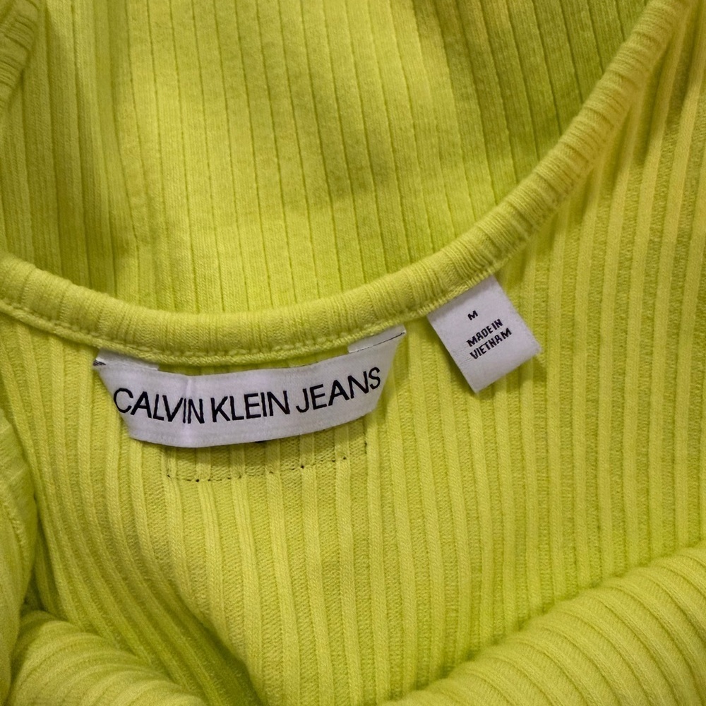 NWT Calvin Klein Jeans Highlighter Yellow Ribbed Tank Dress - Picture 11 of 12